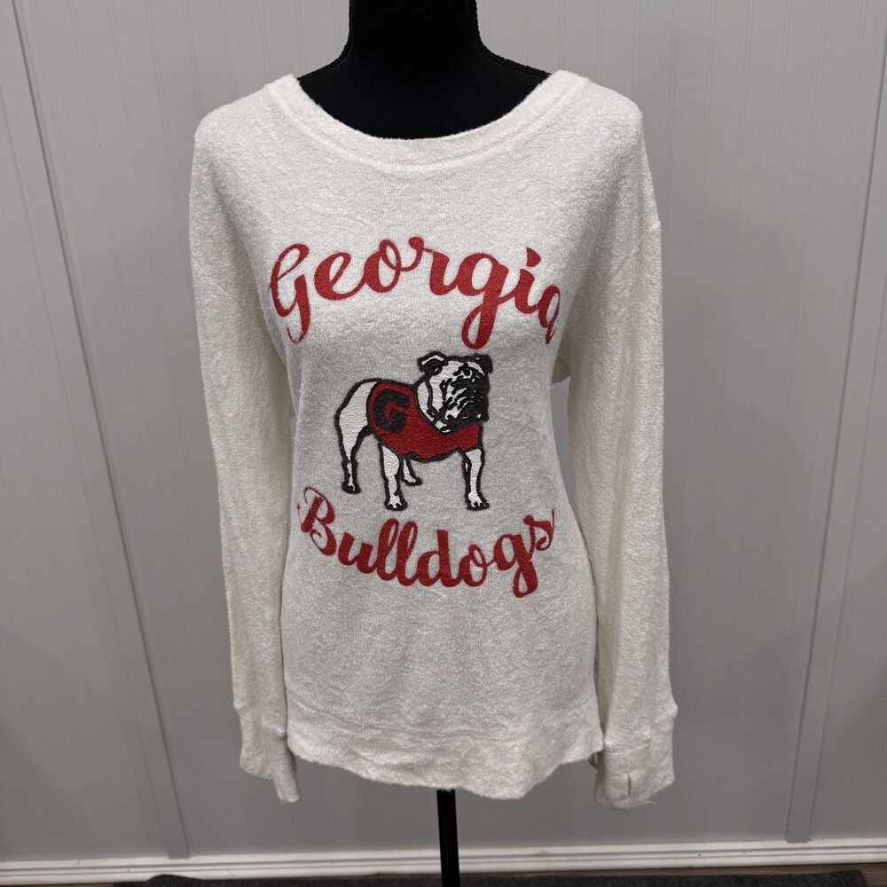 Pressbox Women's XL White UGA Georgia Bulldogs Terry Pullover Sweatshirt NCAA